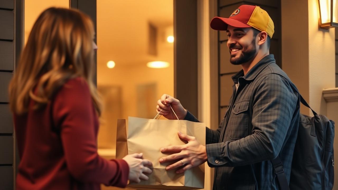 Delivery driver carrying a paper bag of smoke shop products