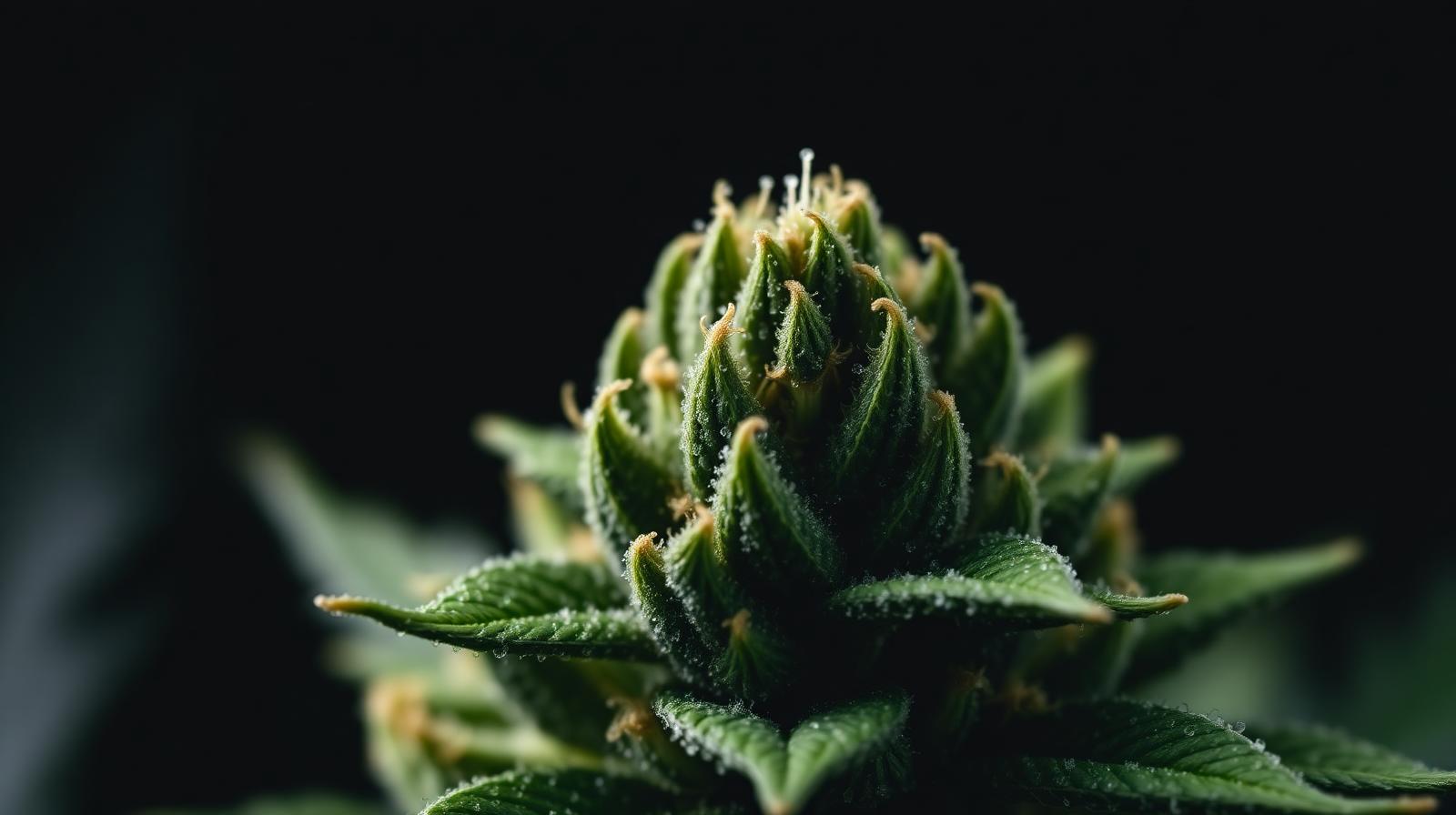 Close-up of hemp flower buds with visible trichomes
